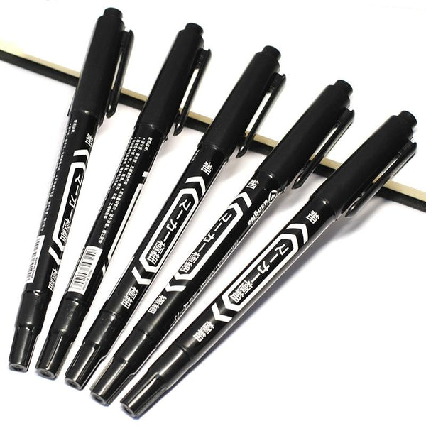 5pcs/lot Wholesale Twin Tip Permanent Marker Pen Fine Point Waterproof Ink Thin Nib Crude Nib Black Ink 0.5mm-2mm Fine Color