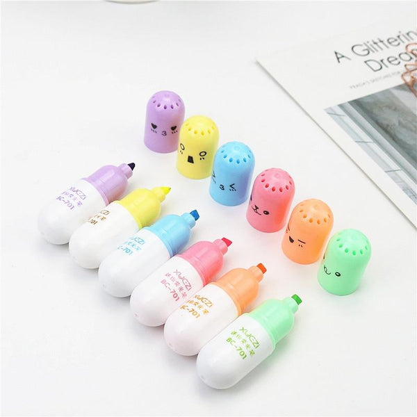 Super cute capsule highlighter naughty expression bright watercolor coloring pen sentence marker school student stationery