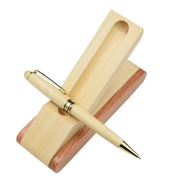 One Set Wood Ball Pen With Pencil Case 0.5 mm Black Ink Refill Luxury Ballpoint Pen Writing Materials Office School Supplies