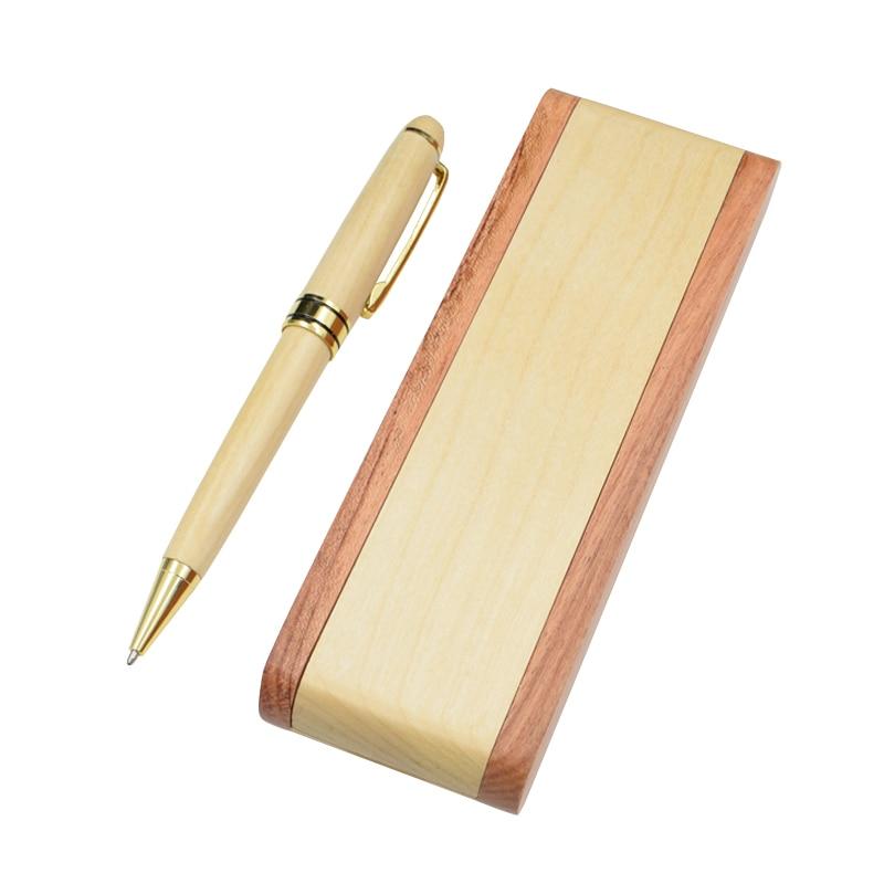 One Set Wood Ball Pen With Pencil Case 0.5 mm Black Ink Refill Luxury Ballpoint Pen Writing Materials Office School Supplies