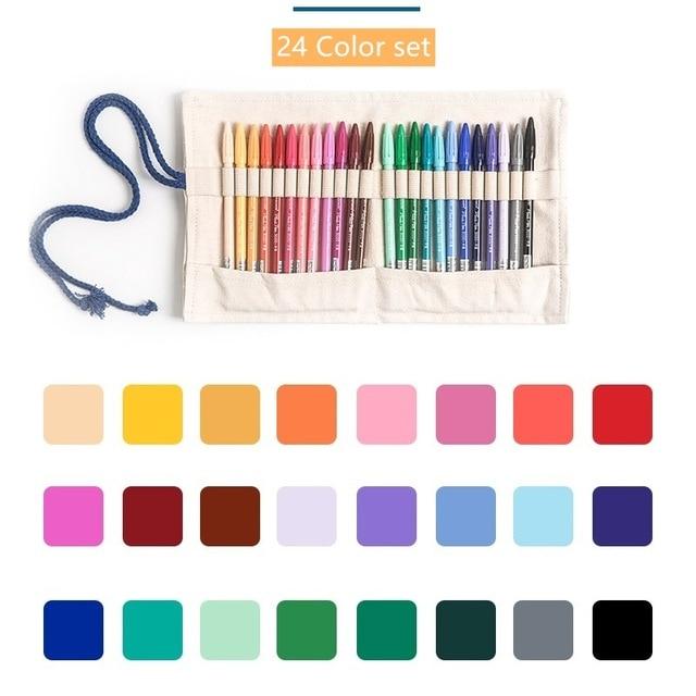 Watercolor Gel Pen Set 12 24 36 Water Color Micron Fiber Pens Writing Drawing Sketch Stationery Office School Art Supplies