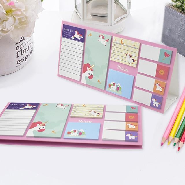 Memo Pad Cartoon Cute Unicorn Sticky Notes Multi Folding Writing Pads Label Stationery School Supply