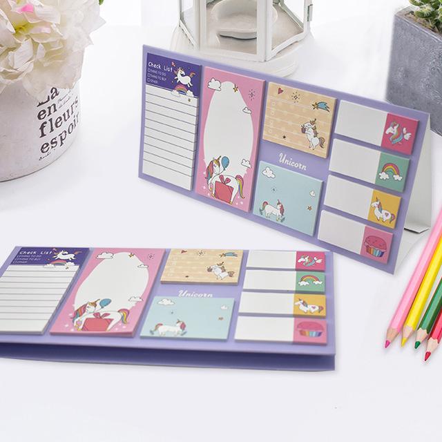 Memo Pad Cartoon Cute Unicorn Sticky Notes Multi Folding Writing Pads Label Stationery School Supply