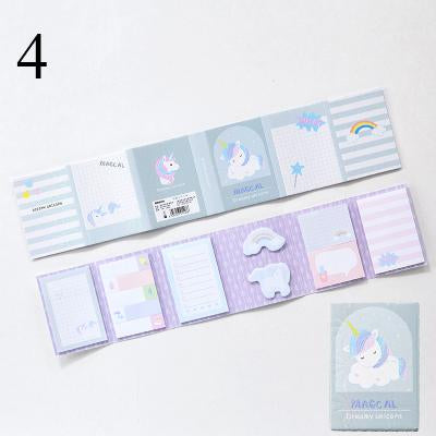 Memo Pad Cartoon Cute Unicorn Sticky Notes Multi Folding Writing Pads Label Stationery School Supply