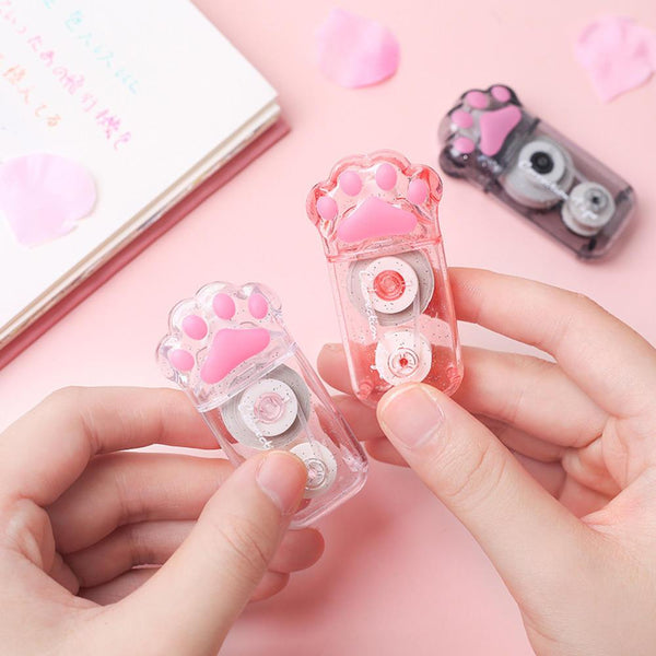 Cute Cat Paw Pink Black Correction Tape Transparent Shell Stationery School Office Supplies For Kids Gift Color Random